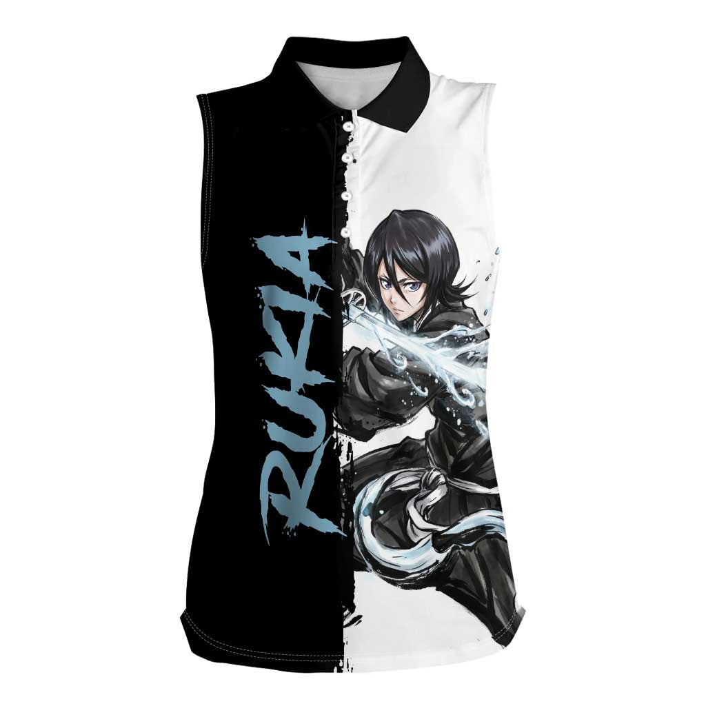 Personalized Rukia Kuchiki Women Sleeveless Polo Shirt Ink Splash Anime Brush Style
