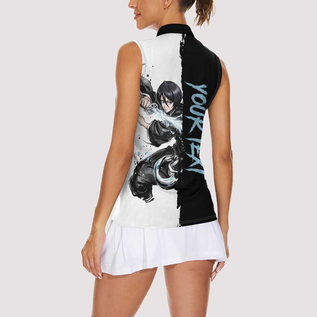 Personalized Rukia Kuchiki Women Sleeveless Polo Shirt Ink Splash Anime Brush Style