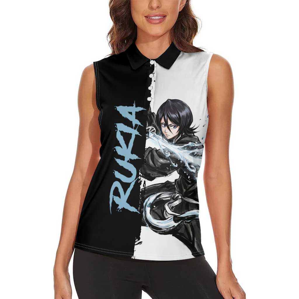 Personalized Rukia Kuchiki Women Sleeveless Polo Shirt Ink Splash Anime Brush Style