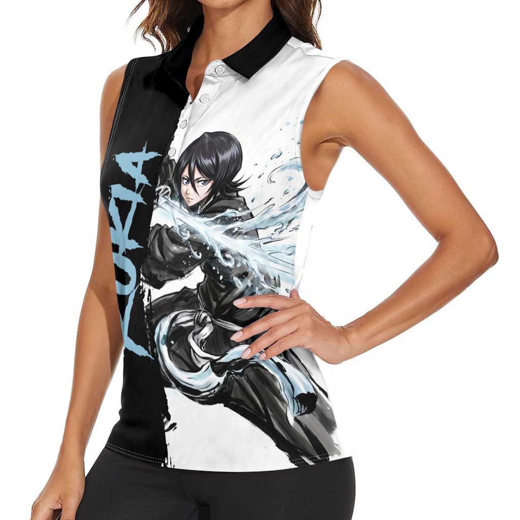 Personalized Rukia Kuchiki Women Sleeveless Polo Shirt Ink Splash Anime Brush Style