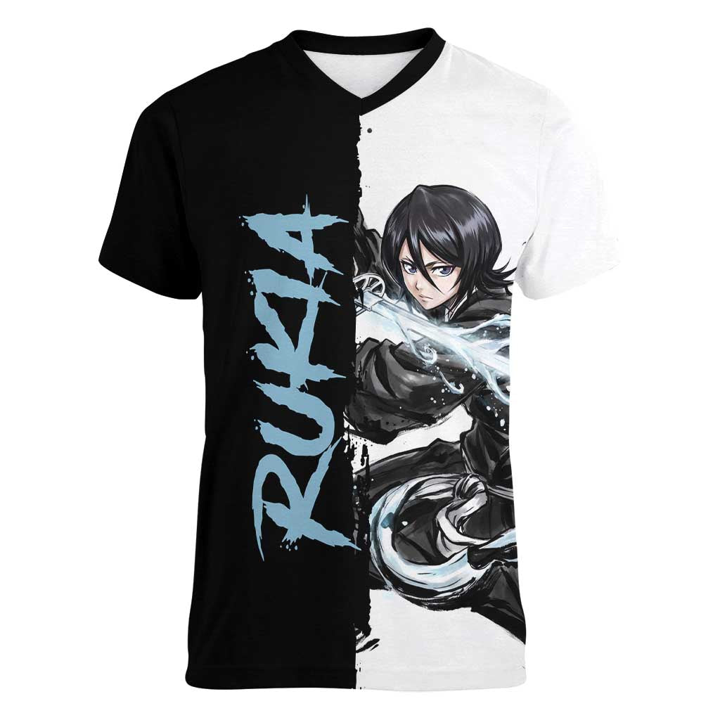 Personalized Rukia Kuchiki Women V-Neck T-Shirt Ink Splash Anime Brush Style