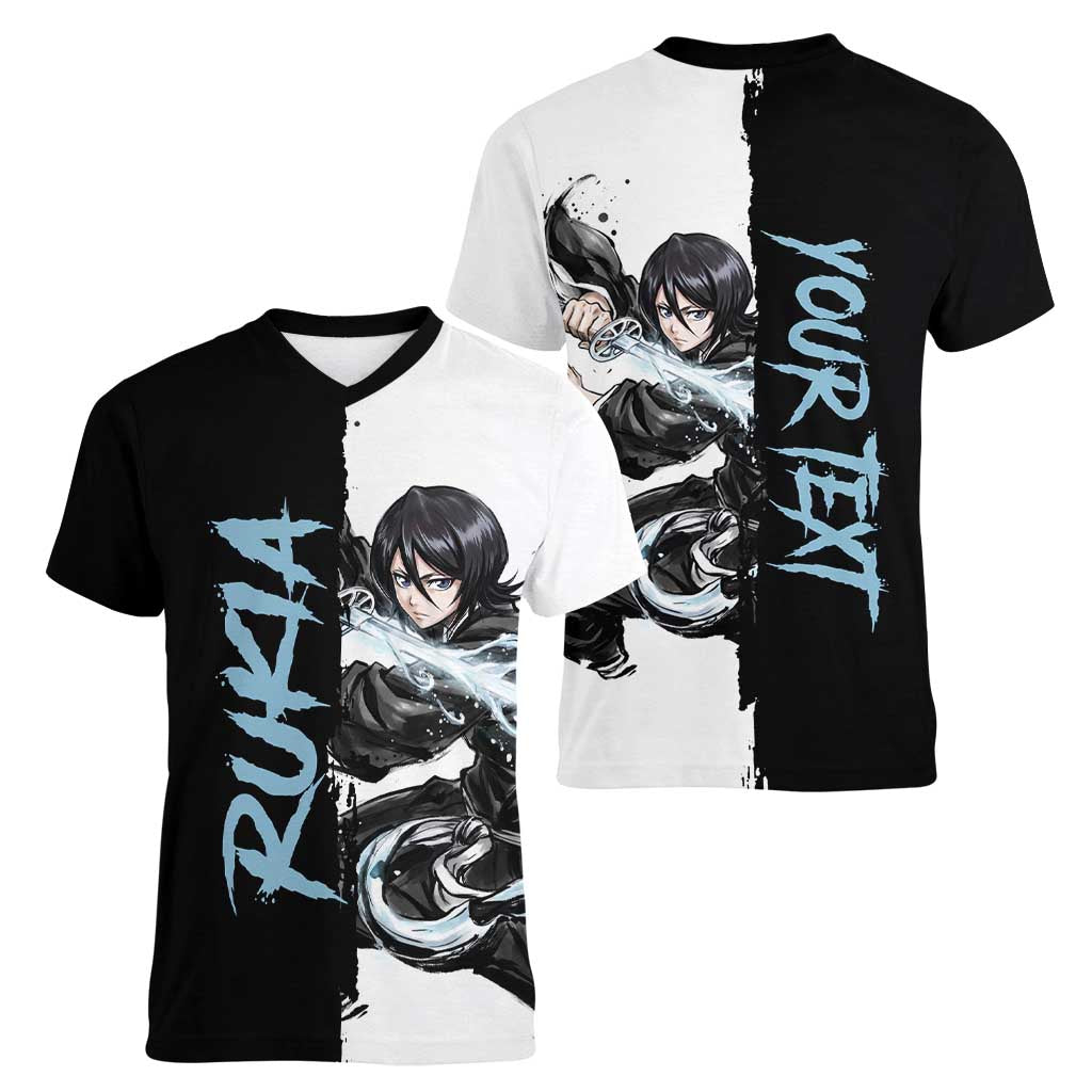 Personalized Rukia Kuchiki Women V-Neck T-Shirt Ink Splash Anime Brush Style