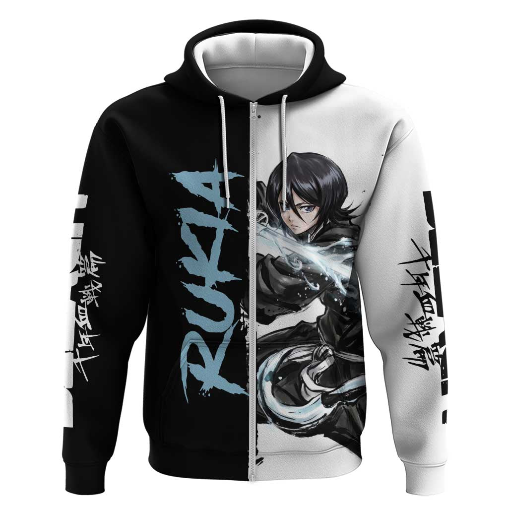 Personalized Rukia Kuchiki Zip Hoodie Ink Splash Anime Brush Style