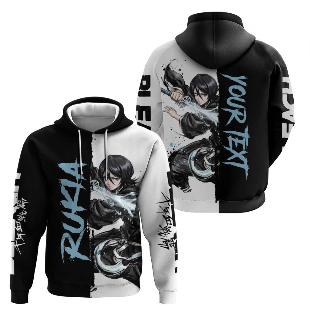 Personalized Rukia Kuchiki Zip Hoodie Ink Splash Anime Brush Style