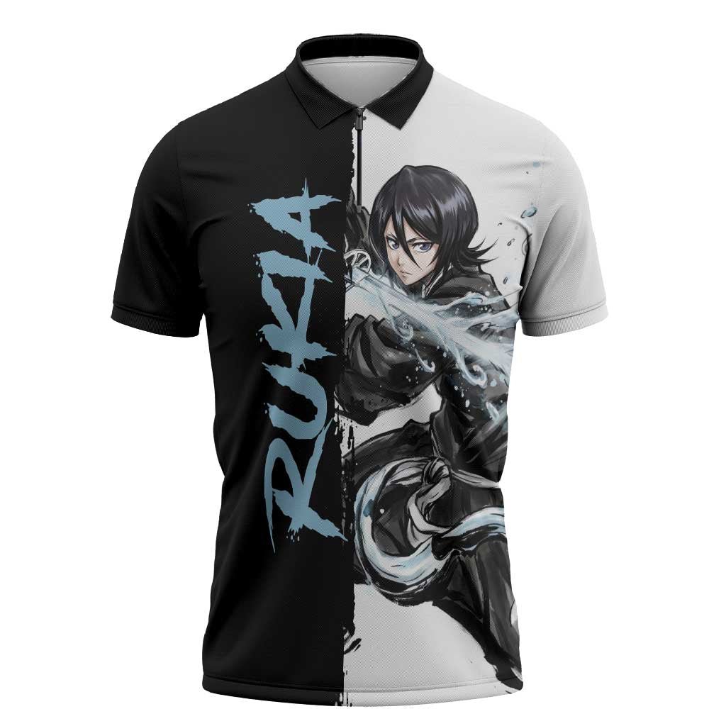 Personalized Rukia Kuchiki Zipper Polo Shirt Ink Splash Anime Brush Style