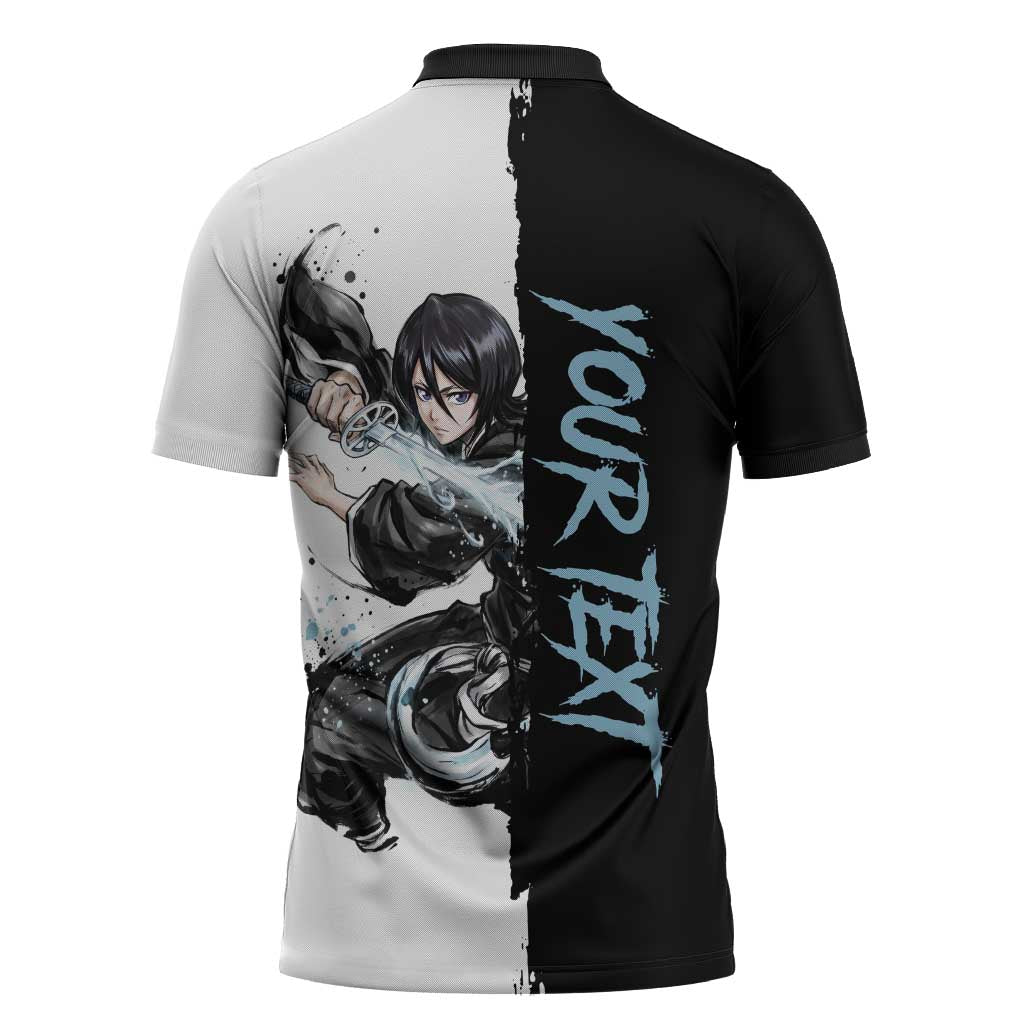 Personalized Rukia Kuchiki Zipper Polo Shirt Ink Splash Anime Brush Style