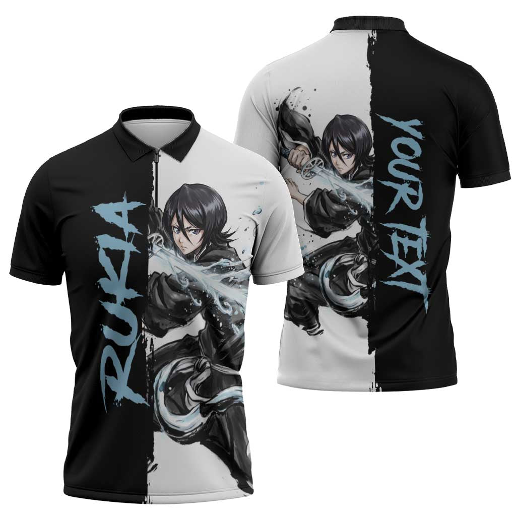 Personalized Rukia Kuchiki Zipper Polo Shirt Ink Splash Anime Brush Style