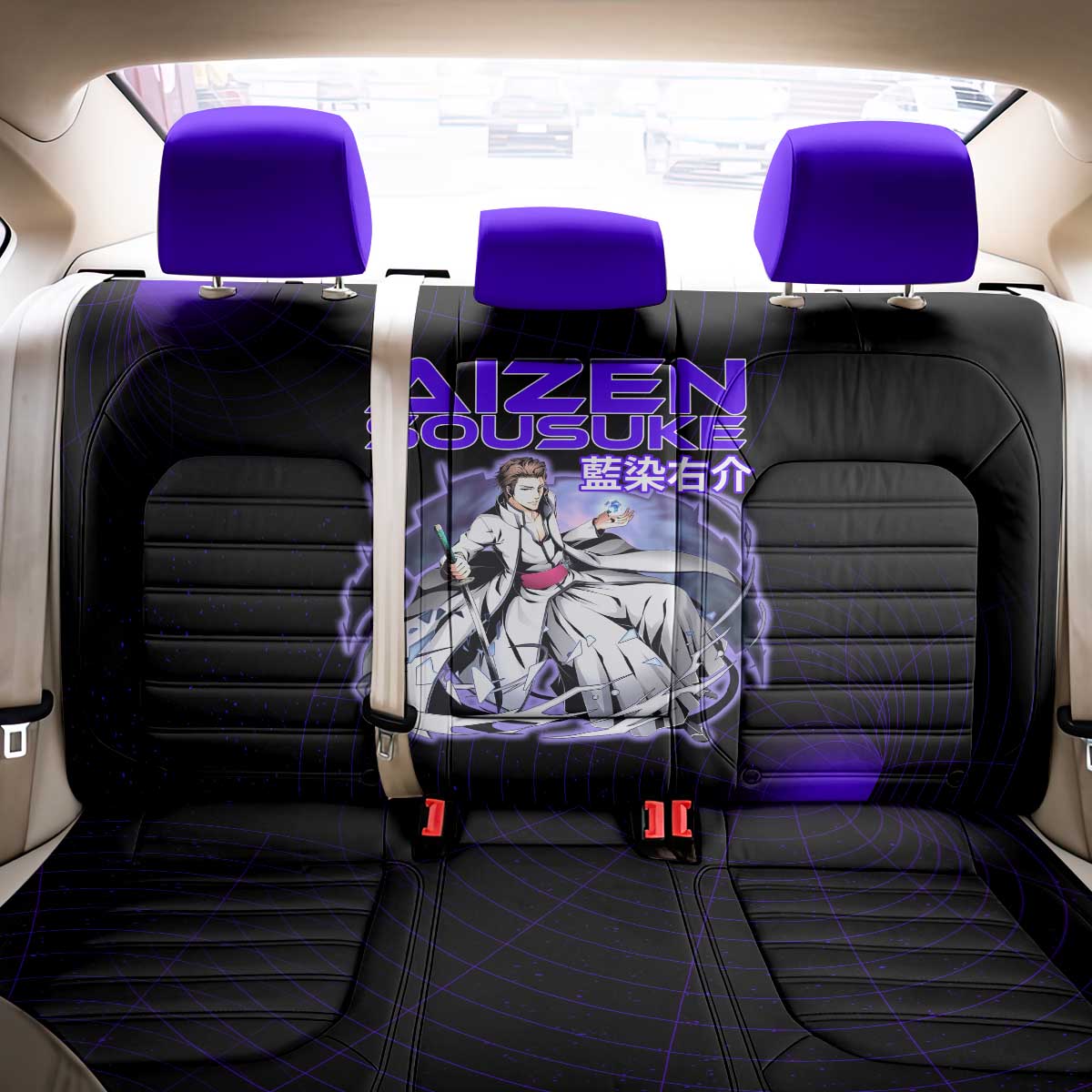 Aizen Sousuke Bleach Back Car Seat Cover Cosmic Anime Energy Grid Style