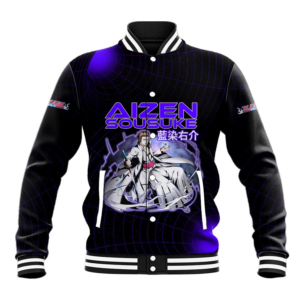 Aizen Sousuke Bleach Baseball Jacket Cosmic Anime Energy Grid Style