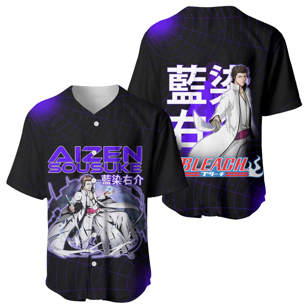 Aizen Sousuke Bleach Baseball Jersey Cosmic Anime Energy Grid Style