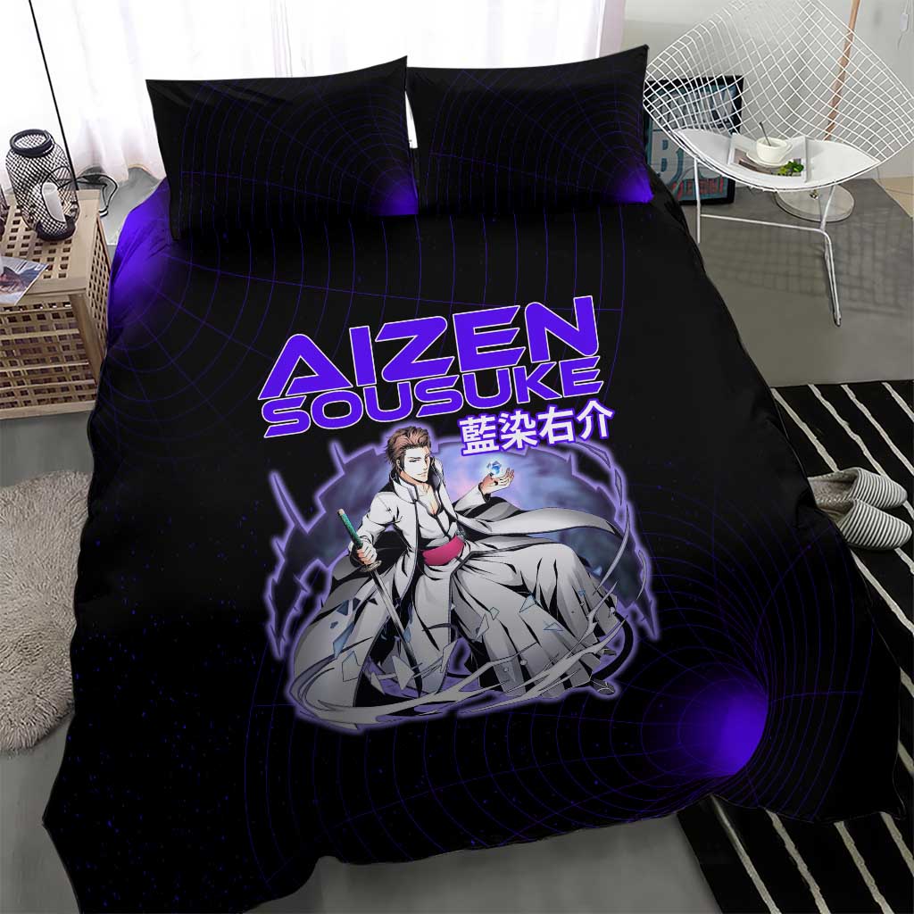 Aizen Sousuke Bleach Bedding Set Cosmic Anime Energy Grid Style