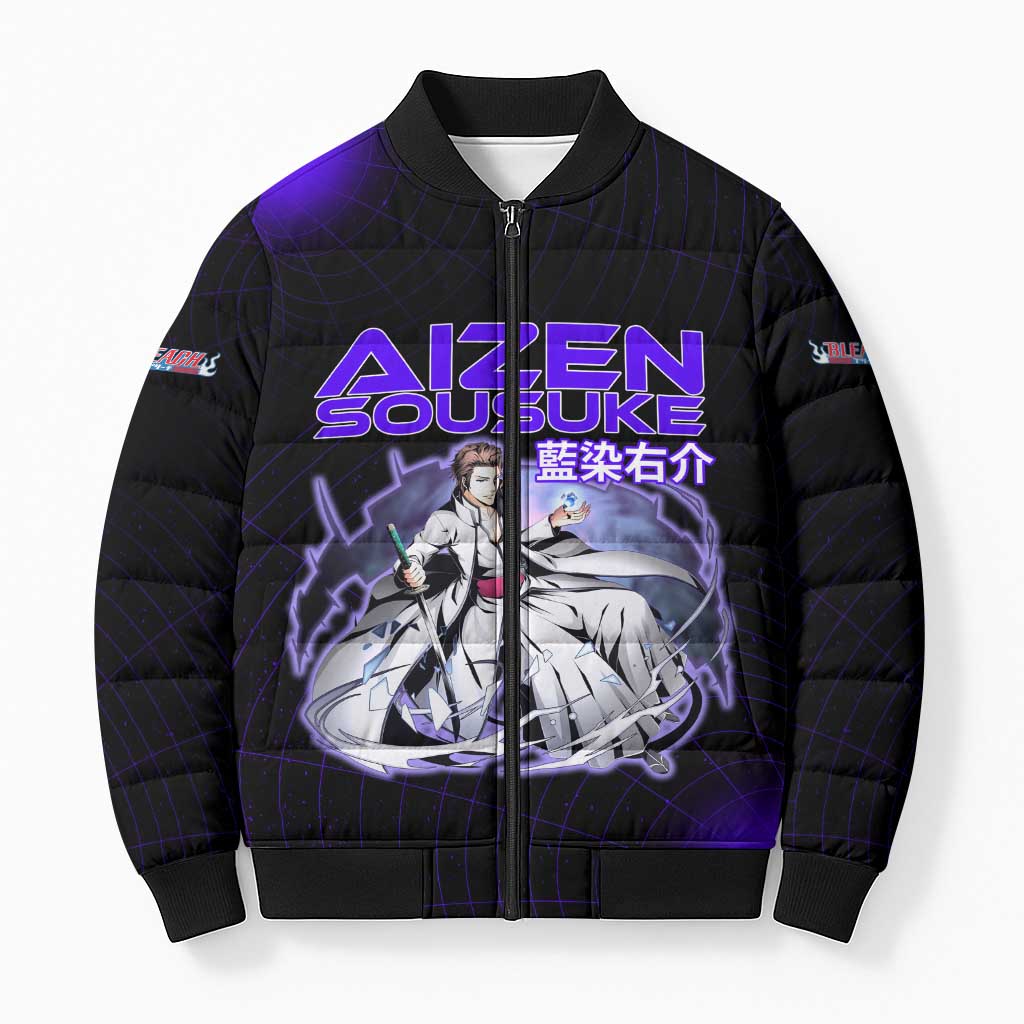 Aizen Sousuke Bleach Bomber Puffer Jacket Cosmic Anime Energy Grid Style