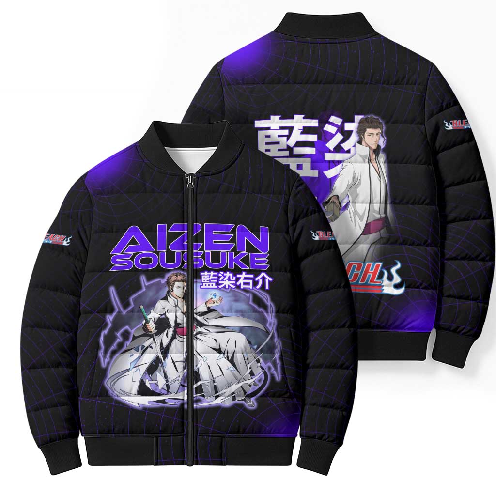 Aizen Sousuke Bleach Bomber Puffer Jacket Cosmic Anime Energy Grid Style
