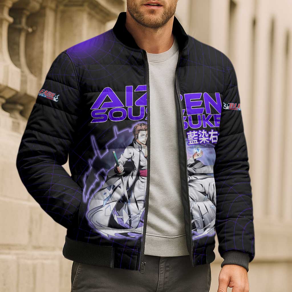 Aizen Sousuke Bleach Bomber Puffer Jacket Cosmic Anime Energy Grid Style