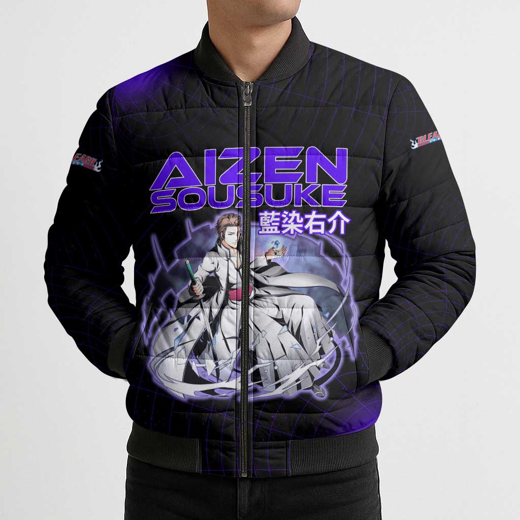 Aizen Sousuke Bleach Bomber Puffer Jacket Cosmic Anime Energy Grid Style