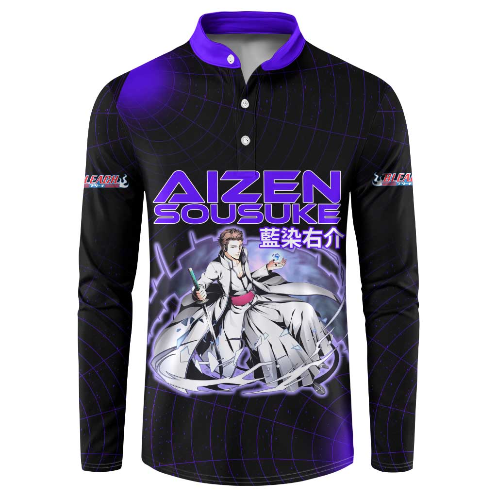 Aizen Sousuke Bleach Button Sweatshirt Cosmic Anime Energy Grid Style