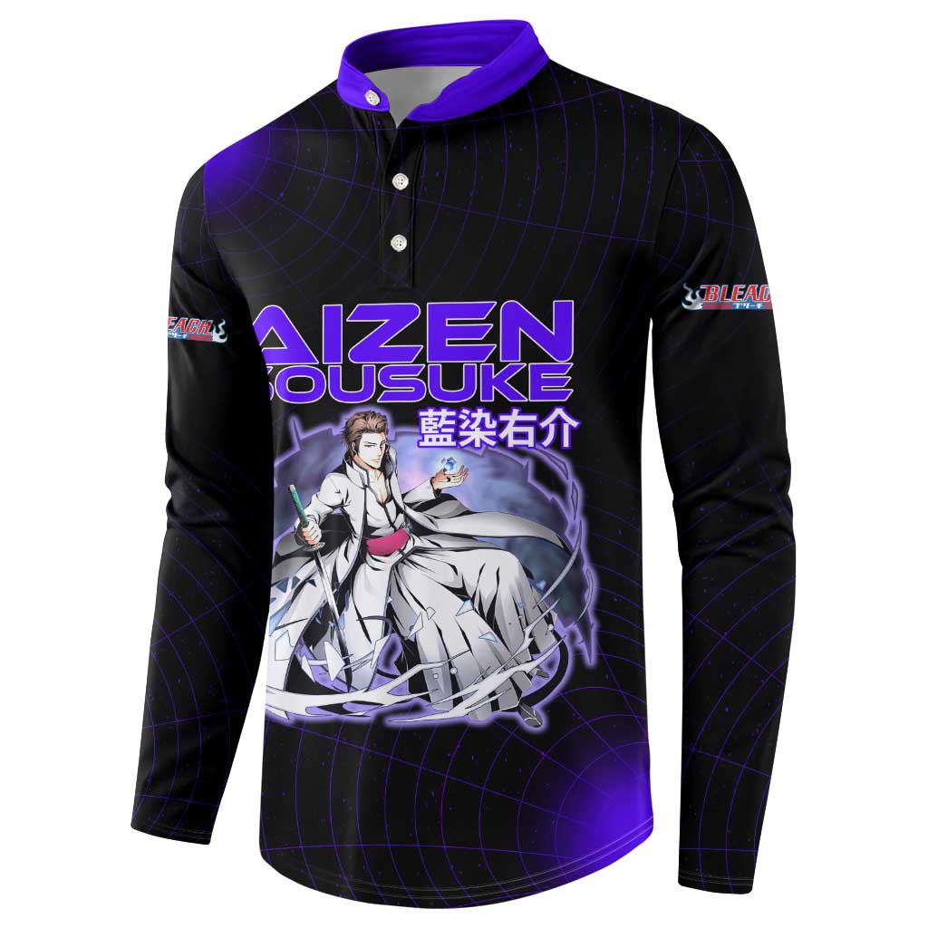 Aizen Sousuke Bleach Button Sweatshirt Cosmic Anime Energy Grid Style