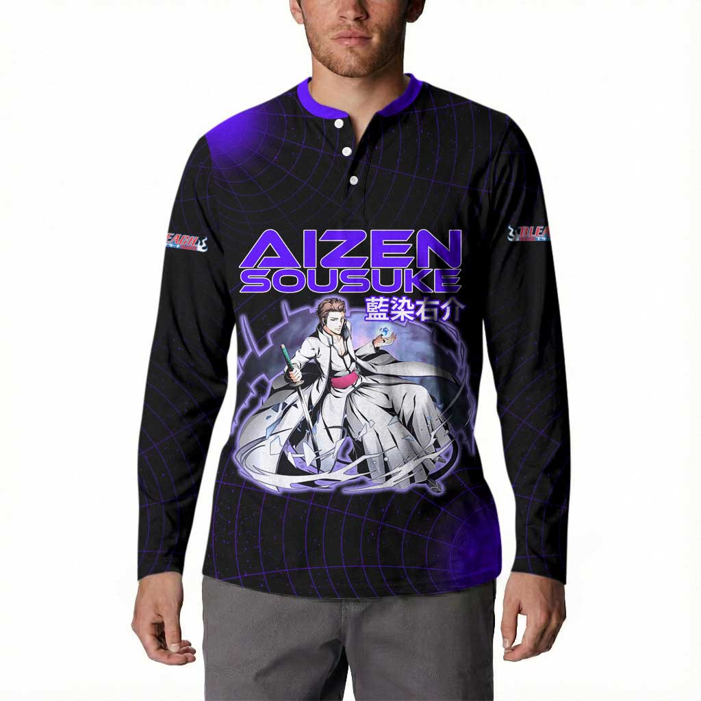 Aizen Sousuke Bleach Button Sweatshirt Cosmic Anime Energy Grid Style