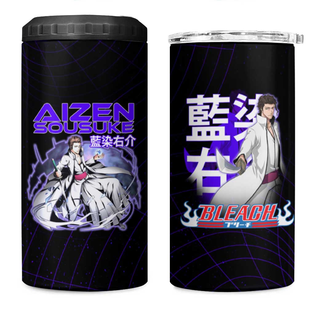Aizen Sousuke Bleach 4 in 1 Can Cooler Tumbler Cosmic Anime Energy Grid Style