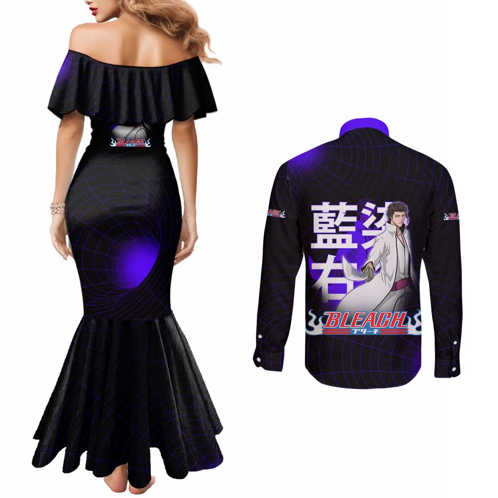 Aizen Sousuke Bleach Couples Matching Mermaid Dress and Long Sleeve Button Shirt Cosmic Anime Energy Grid Style