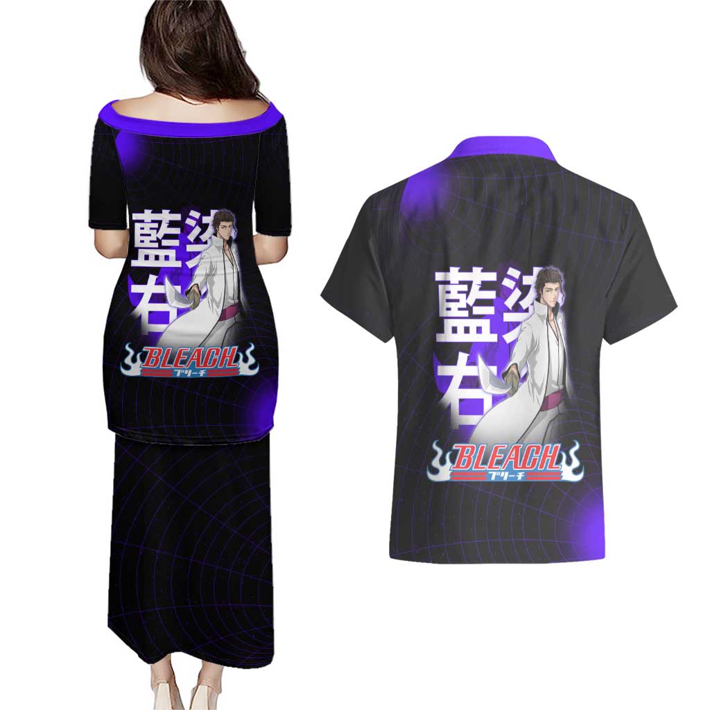 Aizen Sousuke Bleach Couples Matching Puletasi and Hawaiian Shirt Cosmic Anime Energy Grid Style