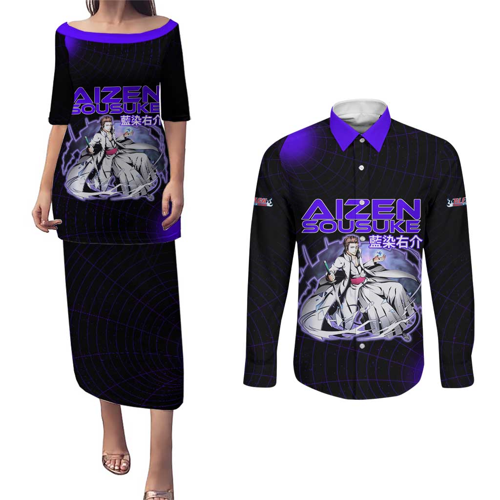 Aizen Sousuke Bleach Couples Matching Puletasi and Long Sleeve Button Shirt Cosmic Anime Energy Grid Style