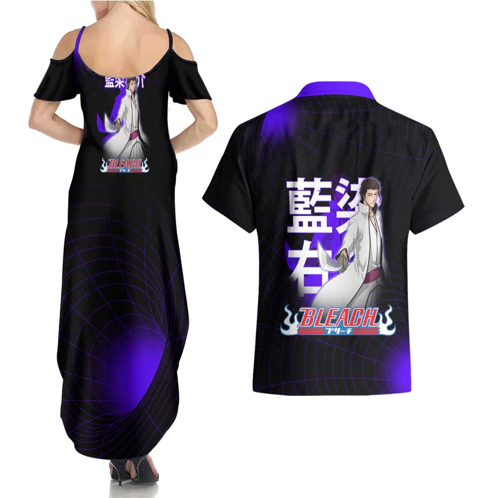 Aizen Sousuke Bleach Couples Matching Summer Maxi Dress and Hawaiian Shirt Cosmic Anime Energy Grid Style
