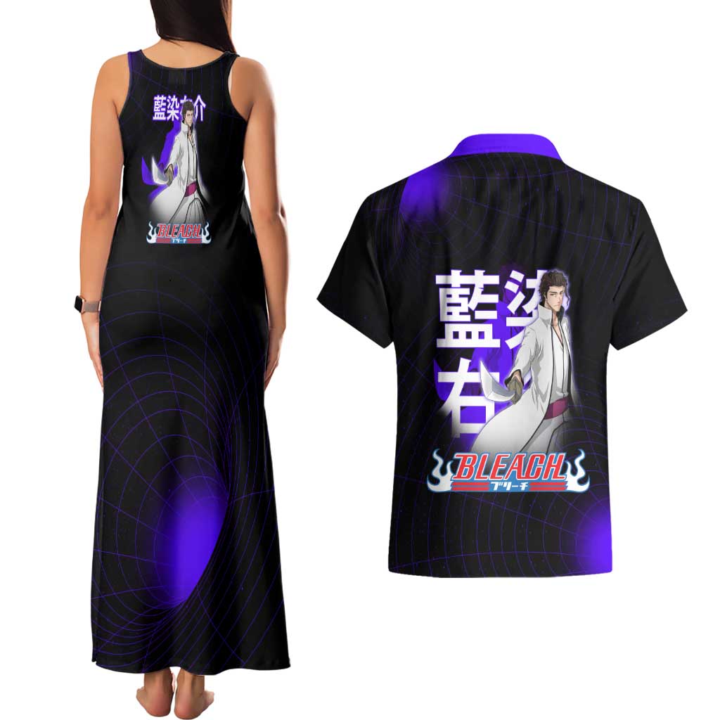 Aizen Sousuke Bleach Couples Matching Tank Maxi Dress and Hawaiian Shirt Cosmic Anime Energy Grid Style