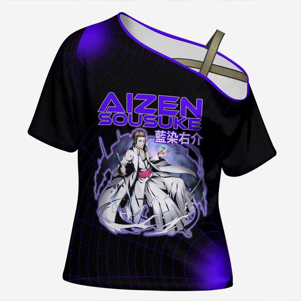 Aizen Sousuke Bleach Cross Shoulder Shirt Cosmic Anime Energy Grid Style