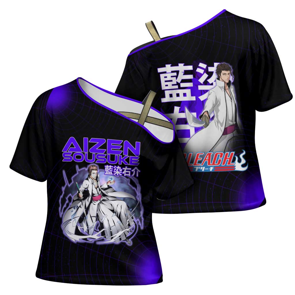 Aizen Sousuke Bleach Cross Shoulder Shirt Cosmic Anime Energy Grid Style