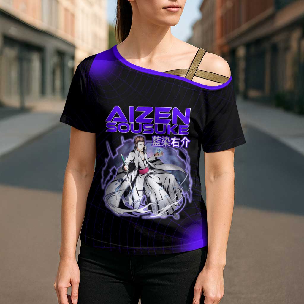 Aizen Sousuke Bleach Cross Shoulder Shirt Cosmic Anime Energy Grid Style