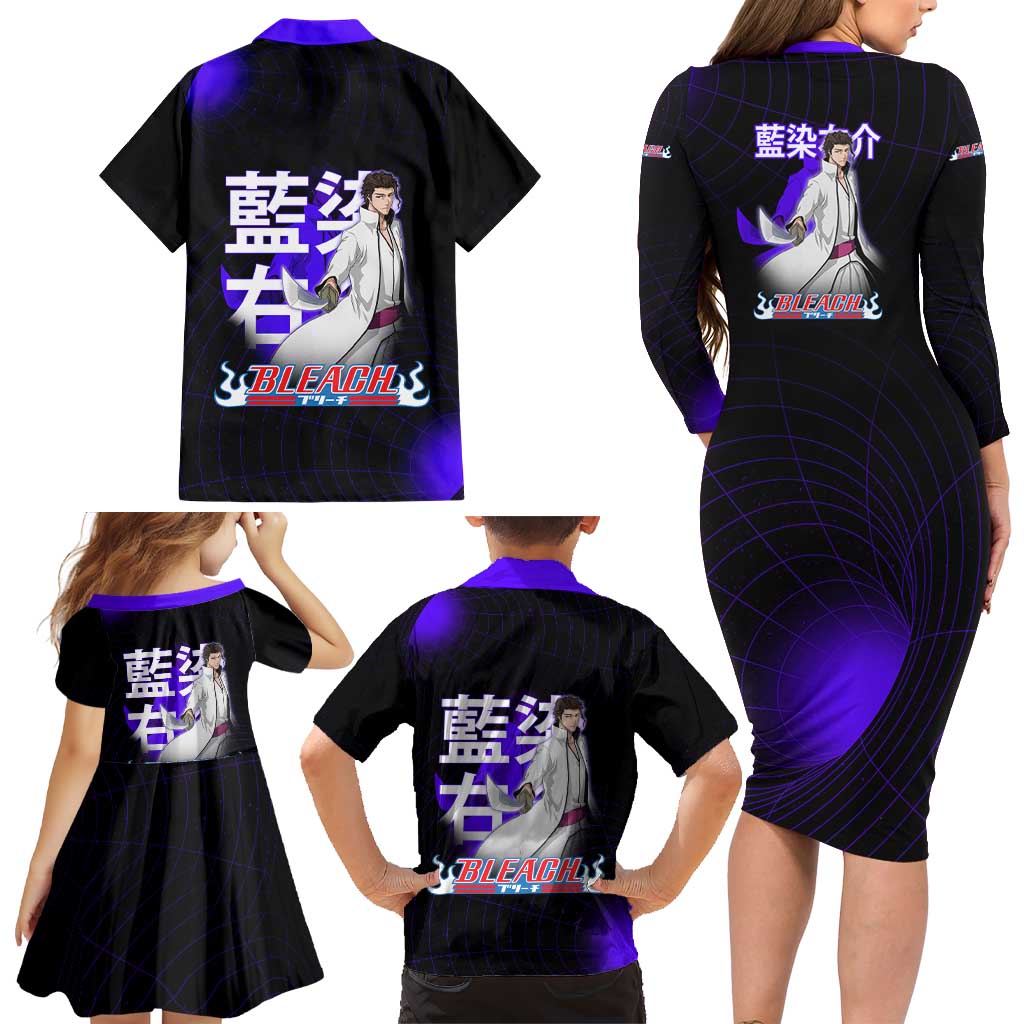 Aizen Sousuke Bleach Family Matching Long Sleeve Bodycon Dress and Hawaiian Shirt Cosmic Anime Energy Grid Style