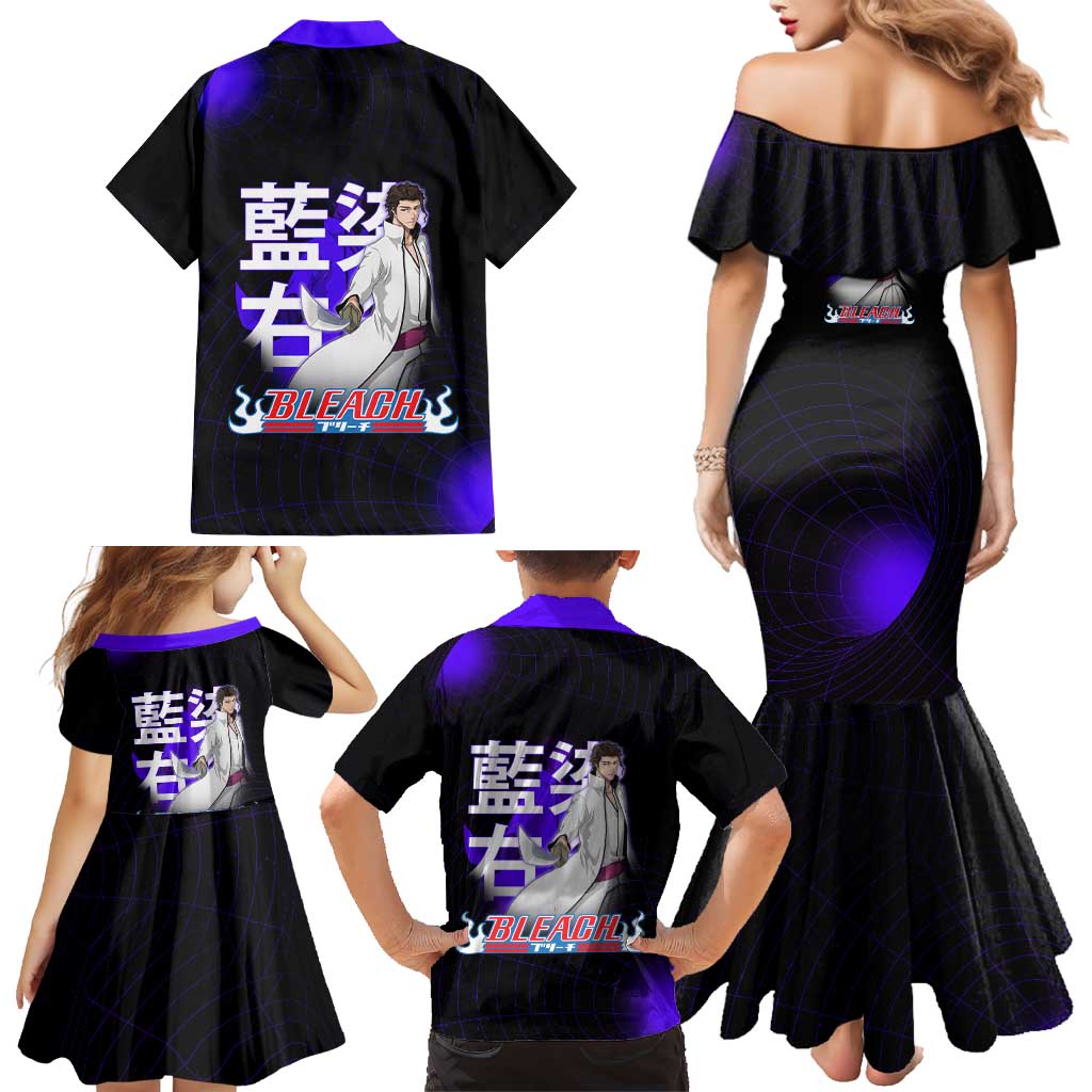 Aizen Sousuke Bleach Family Matching Mermaid Dress and Hawaiian Shirt Cosmic Anime Energy Grid Style