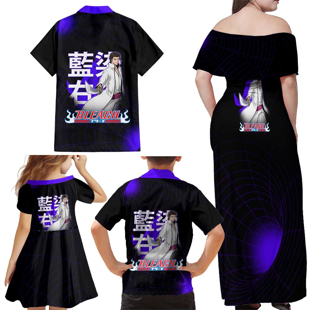 Aizen Sousuke Bleach Family Matching Off Shoulder Maxi Dress and Hawaiian Shirt Cosmic Anime Energy Grid Style