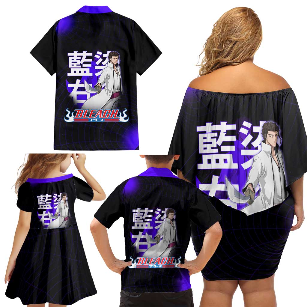 Aizen Sousuke Bleach Family Matching Off Shoulder Short Dress and Hawaiian Shirt Cosmic Anime Energy Grid Style