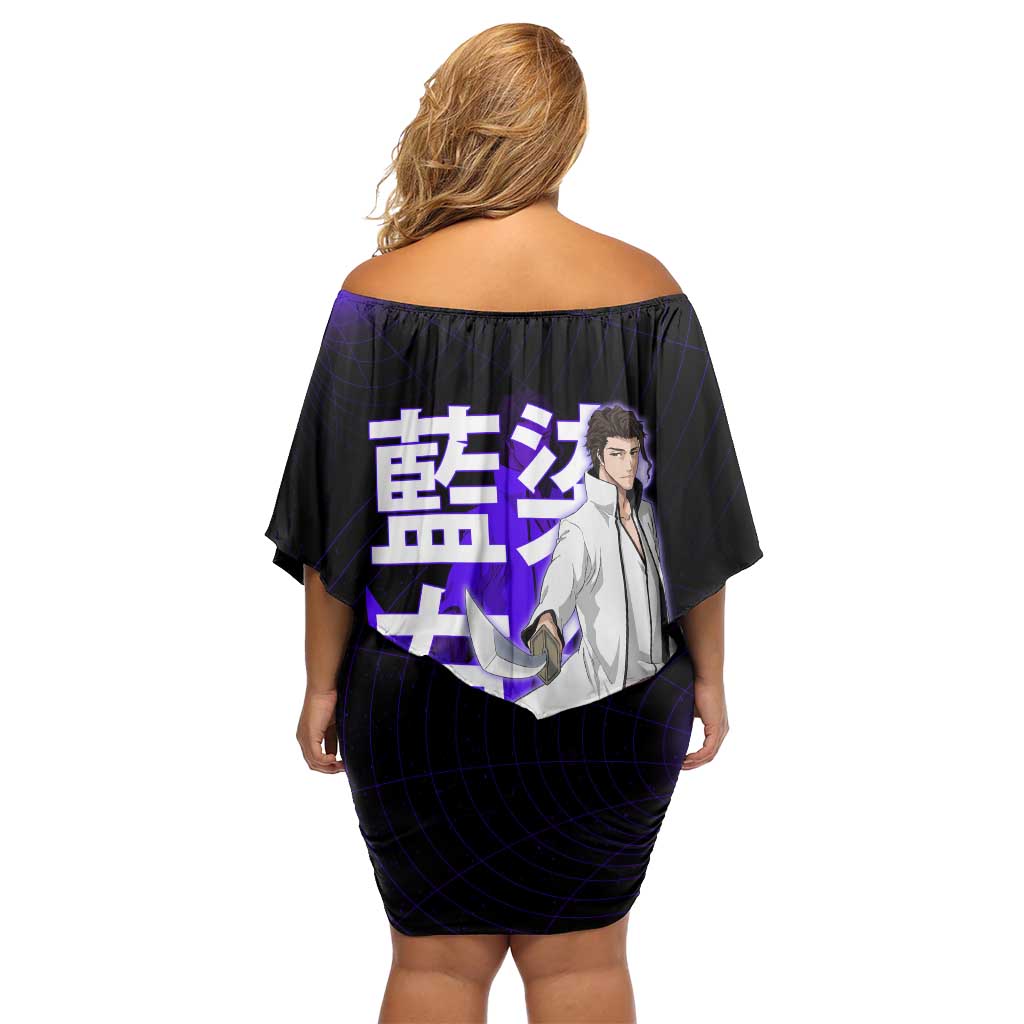 Aizen Sousuke Bleach Family Matching Off Shoulder Short Dress and Hawaiian Shirt Cosmic Anime Energy Grid Style