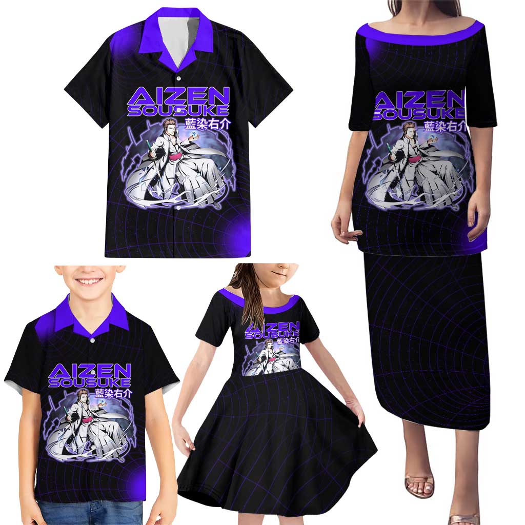 Aizen Sousuke Bleach Family Matching Puletasi and Hawaiian Shirt Cosmic Anime Energy Grid Style