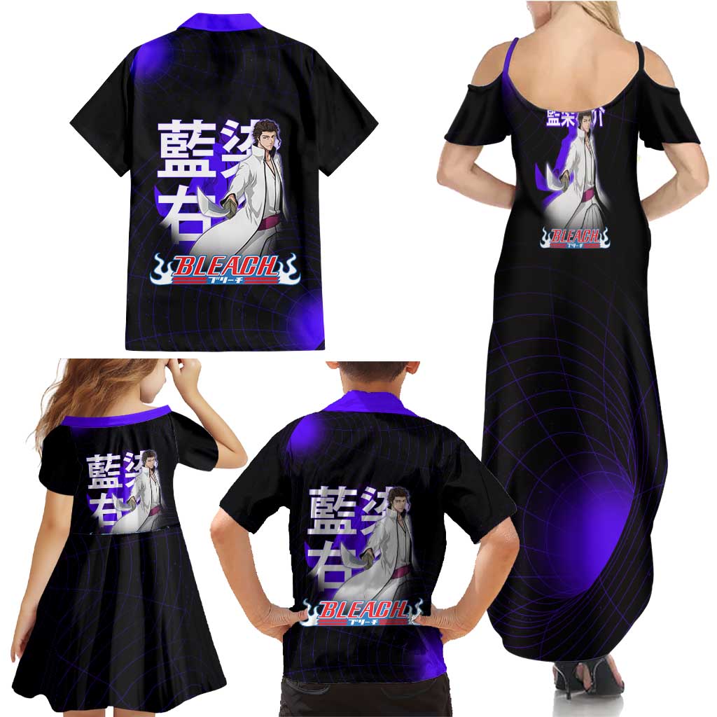 Aizen Sousuke Bleach Family Matching Summer Maxi Dress and Hawaiian Shirt Cosmic Anime Energy Grid Style