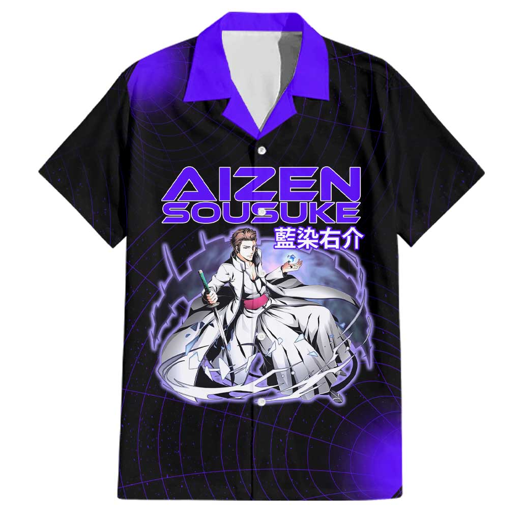 Aizen Sousuke Bleach Family Matching Summer Maxi Dress and Hawaiian Shirt Cosmic Anime Energy Grid Style
