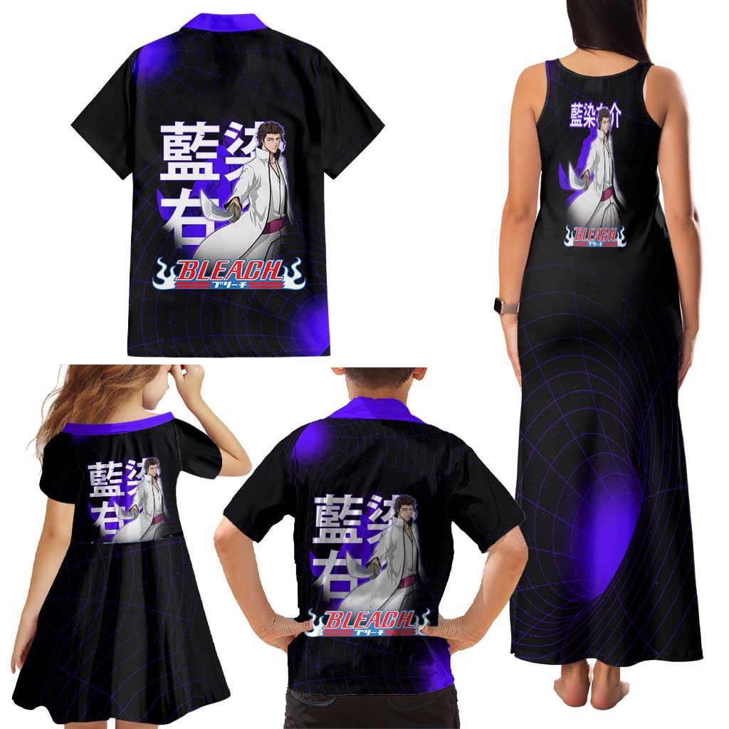 Aizen Sousuke Bleach Family Matching Tank Maxi Dress and Hawaiian Shirt Cosmic Anime Energy Grid Style