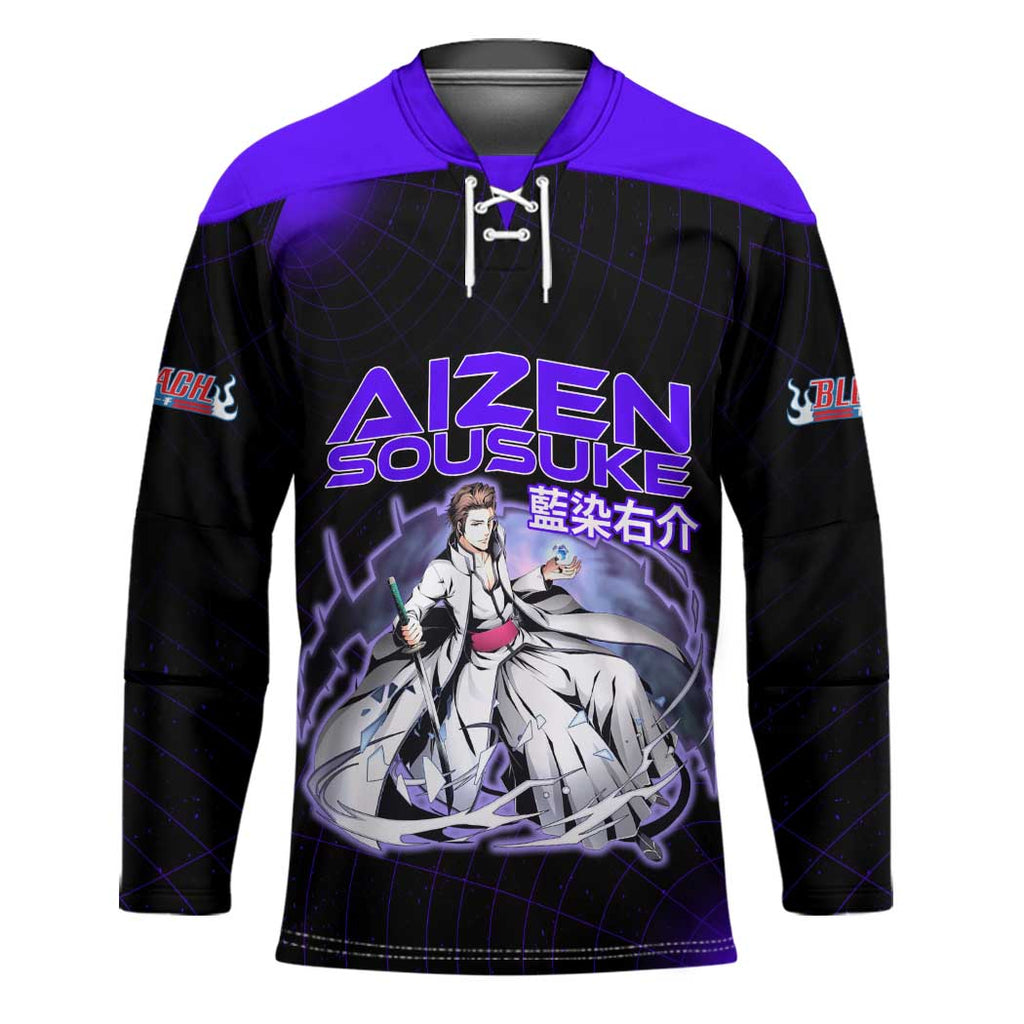 Aizen Sousuke Bleach Hockey Jersey Cosmic Anime Energy Grid Style