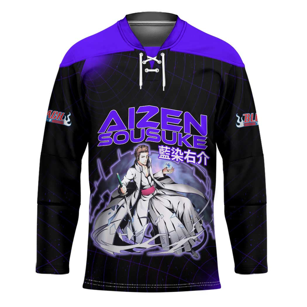 Aizen Sousuke Bleach Hockey Jersey Cosmic Anime Energy Grid Style