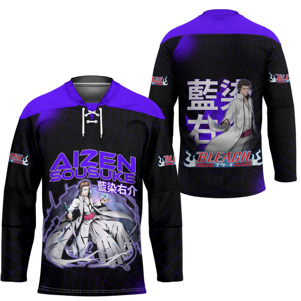 Aizen Sousuke Bleach Hockey Jersey Cosmic Anime Energy Grid Style