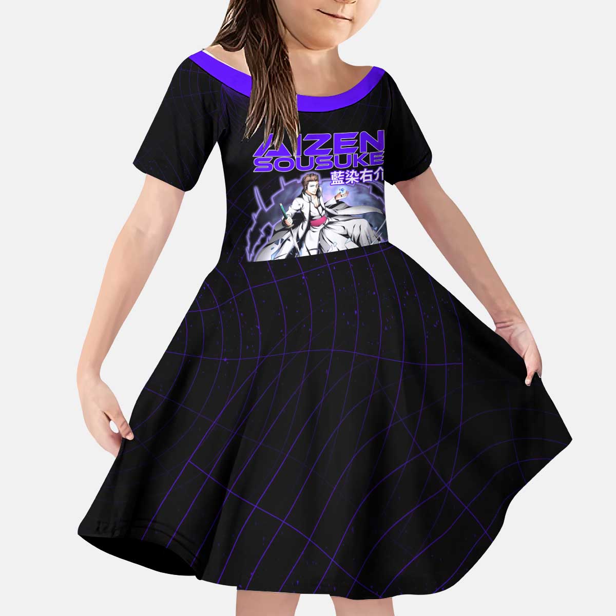 Aizen Sousuke Bleach Kid Short Sleeve Dress Cosmic Anime Energy Grid Style