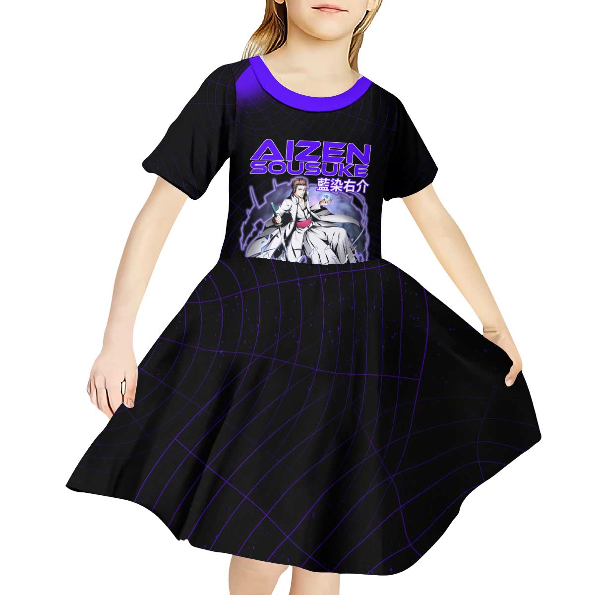 Aizen Sousuke Bleach Kid Short Sleeve Dress Cosmic Anime Energy Grid Style