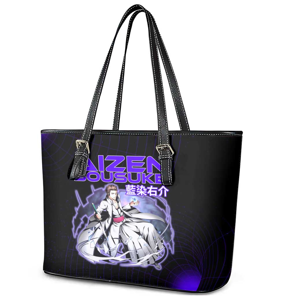Aizen Sousuke Bleach Leather Tote Bag Cosmic Anime Energy Grid Style