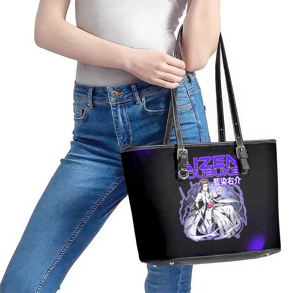 Aizen Sousuke Bleach Leather Tote Bag Cosmic Anime Energy Grid Style
