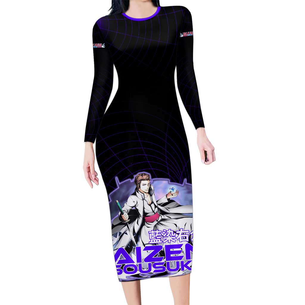 Aizen Sousuke Bleach Long Sleeve Bodycon Dress Cosmic Anime Energy Grid Style