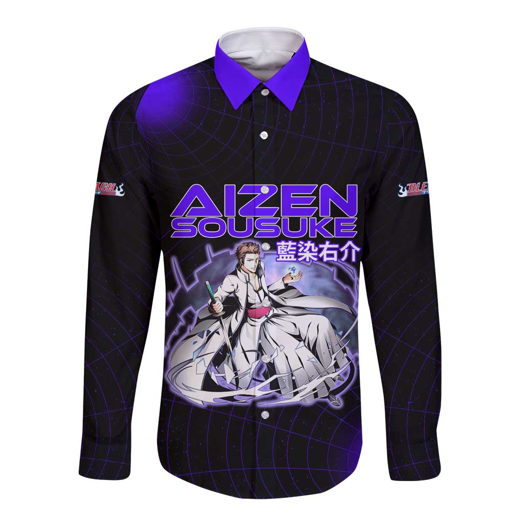 Aizen Sousuke Bleach Long Sleeve Button Shirt Cosmic Anime Energy Grid Style
