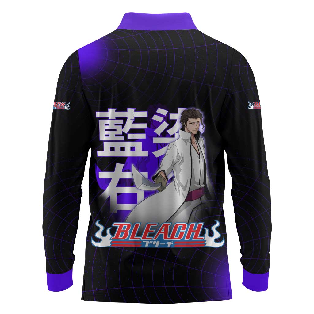 Aizen Sousuke Bleach Long Sleeve Polo Shirt Cosmic Anime Energy Grid Style